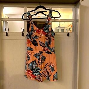 Pink floral romper. Worn once. Perfect condition. Silver accents.